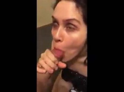 Brunette slut gives blowjob and gets cummed on her lips